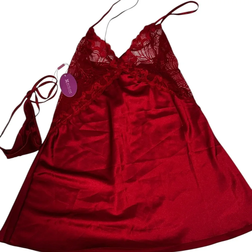 Avidlove Lingerie Set Lace‎ Babydoll Satin Chemise Sleepwear Red